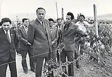  A group of men in suits inspecting some plants