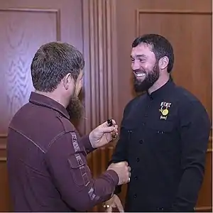 Receiving "Defender of the Chechen Republic".