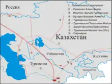 Location of Central Asia–Center gas pipeline system