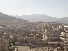 Mountains to the west of southern Sana'a, Yemen. Jabal An-Nabi Shu'ayb is behind the mountain in the background.