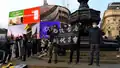 The rally in Piccadilly Circus in London. Former Legislative Council member Ted Hui came to support