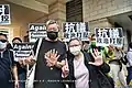 Lee Cheuk-yan and Cyd Ho raising the Five Demands hand gesture