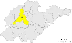 Location of Jinan City jurisdiction in Shandong