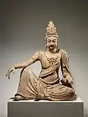 Bodhisattva Avalokiteshvara in water moon form (Shuiyue Guanyin); 11th century; wood (willow) with traces of pigment, multiple-woodblock construction; height: 118.1 cm, width: 95.3 cm, depth: 71.1 cm; Metropolitan Museum of Art