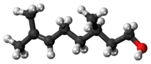 Ball-and-stick model of the (+)-citronellol molecule