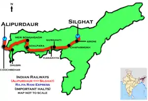 (Alipurdaur–Silghat) Rajya Rani Express route map