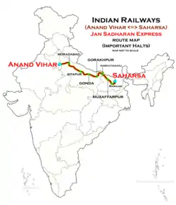 (Anand Vihar–Saharsa) Jan Sadharan Express route