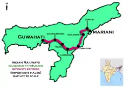 (Guwahati–Mariani) Intercity Express route map