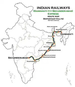 Guwahati–Secunderabad Express route map