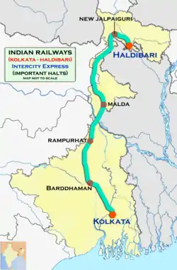 (Kolkata–Haldibari) Intercity Express route map