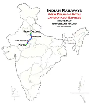 (Kota–New Delhi) Jan Shatabdi Express route map