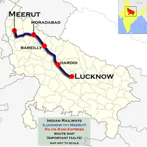 (Lucknow–Meerut) Rajya Rani Express route map