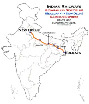 (New Delhi - Howrah) Rajdhani Express (via Gaya) Route map