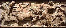 Frieze of the Siphnian Treasury, Delphi, depicting a Gigantomachy, c. 525 BC, Delphi Archaeological Museum.