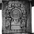 Buddha represented by Dharmacakra, Sanchi Stupa no. 3.