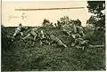 Postcard of the 1 Königlich Sächsische Maschinengewehr-Abteilung Nr. 12 (Royal Saxon Machine Gun Detachment No. 12) with MG 01 in Dresden, 1905.