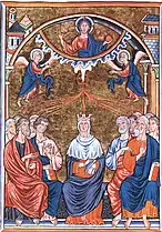 Unknown French miniaturist, Pentecost from the Ingeborg Psalter (c. 1195), Musée Condé, Chantilly. (Ms. 9 fol. 32v.)