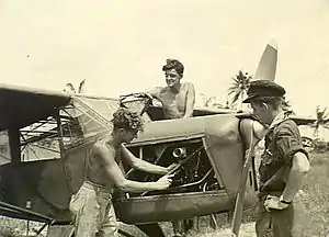 No. 16 AOP Flight groundcrew working on an aircraft prior to an artillery spotting flight