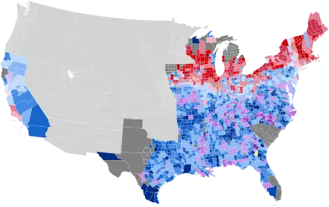 Results by county, shaded according to winning candidate's percentage of the vote