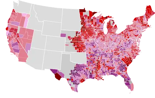 Results by county, shaded according to winning candidate's percentage of the vote