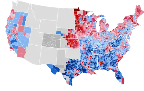 Results by county, shaded according to winning candidate's percentage of the vote