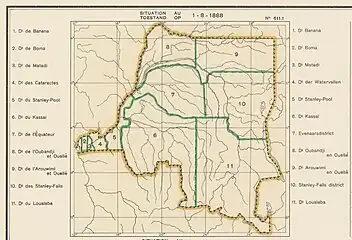 Districts of the Congo Free State in 1888. Aruwimi and Ouellé in Northeast