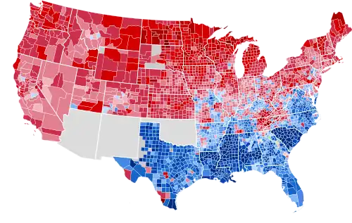 Results by county, shaded according to winning candidate's percentage of the vote