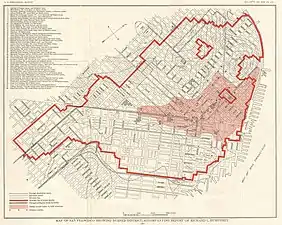 Boundary of destruction following the 1906 San Francisco earthquake and fire