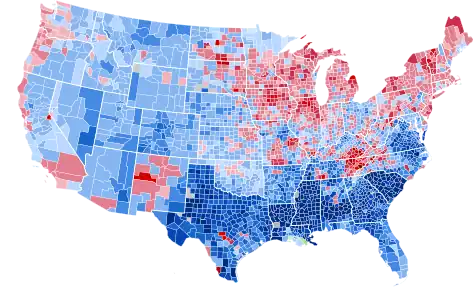 Results by county, shaded according to winning candidate's percentage of the vote