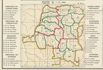 1926 provinces and districts. Eastern arm of Aruwimi absorbed by Stanleyville District