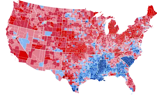 Results by county, shaded according to winning candidate's percentage of the vote