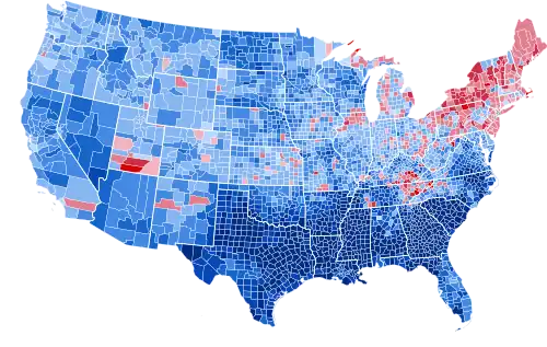 Results by county, shaded according to winning candidate's percentage of the vote