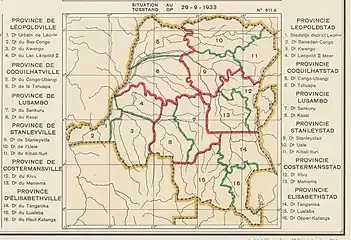 1933 provinces and districts. Remainder of Aruwimi absorbed by Stanleyville District