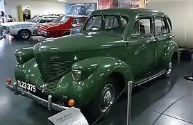 Willys Overland 4-Door Sedan (Model 39) 1939: This example has a body built in Australia by Holden that differs from the American model in having an additional window behind the rear door