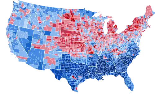 Results by county, shaded according to winning candidate's percentage of the vote