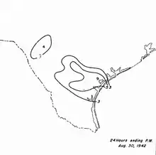 Black and white contoured map of precipitation, with contours representing 3 in (76 mm) intervals in rainfall.