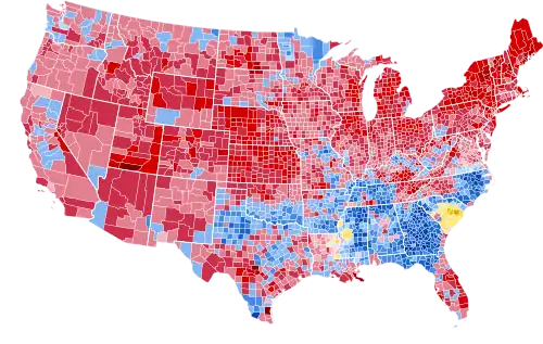 Results by county, shaded according to winning candidate's percentage of the vote