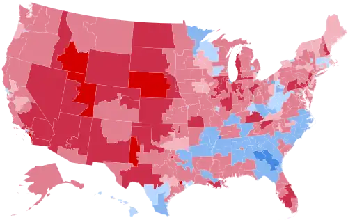 Results by congressional district, shaded according to winning candidate's percentage of the vote