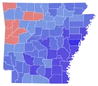 Map of County results of the 1984 Arkansas gubernatorial election.