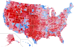 Results by county, shaded according to winning candidate's percentage of the vote.