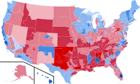 Results by congressional districts, shaded according to winning candidate's percentage of the vote.