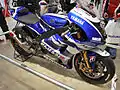 The Yamaha YZR-M1, ridden by Jorge Lorenzo in the 2011 season on display.