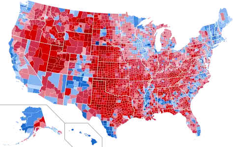 Results by county, shaded according to winning candidate's percentage of the vote