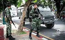 Troops at Chang Phueak Gate, Chiang Mai, days after the 2014 Thai coup d'état