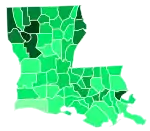 Support for Campbell by parish:  35–40%  30–35%  25–30%  20–25%  15–20%  10–15%  5–10%  <5%