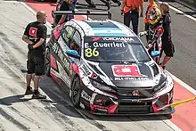 A Honda Civic Type R TCR (FK8), in the World Touring Car Cup pits at Hungaroring