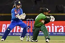 Sanjida batting for Bangladesh during the 2020 ICC Women's T20 World Cup