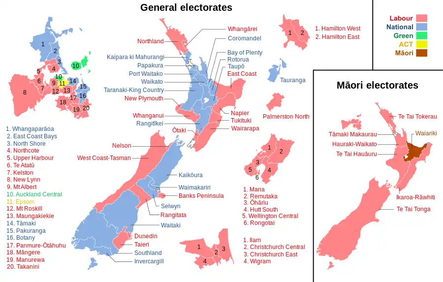 Party affiliation of winning electorate candidates.