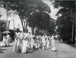 Bangladeshi women form up a rally at the first anniversary of Bengali Language Movement in Dhaka University in 1953.