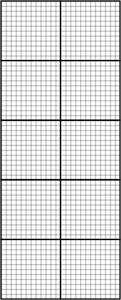 "Tall, slender rectangle divided into a grid of squares. The rectangle is two squares wide and five squares tall."